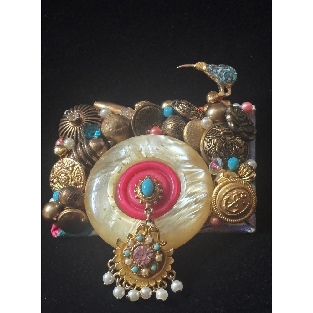 Vintage Artisan Handcrafted Button Collage Brooch One of a Kind Wearable Art.